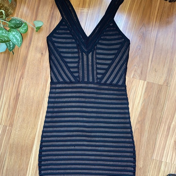 BEBE little black dress LBD black body-con with tan mesh size small - Picture 3 of 6